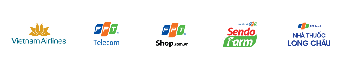 Partner Logos: Vietnam Airlines, FPT Telecom, FPT Shop, Sendo Farm, Nhà Thuốc Long Châu